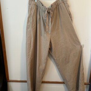 Lane Bryant Khaki Linen blend mid-rise wide leg drawstring waist pants, size 24